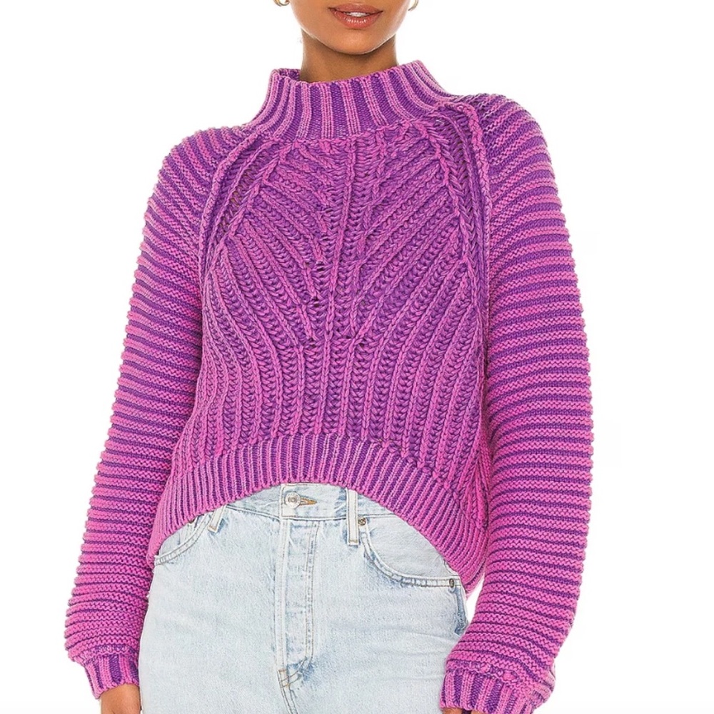 Free People Sweetheart Sweater in Orchid Chunky Knit Boxy Fit Boho Mock Neck L